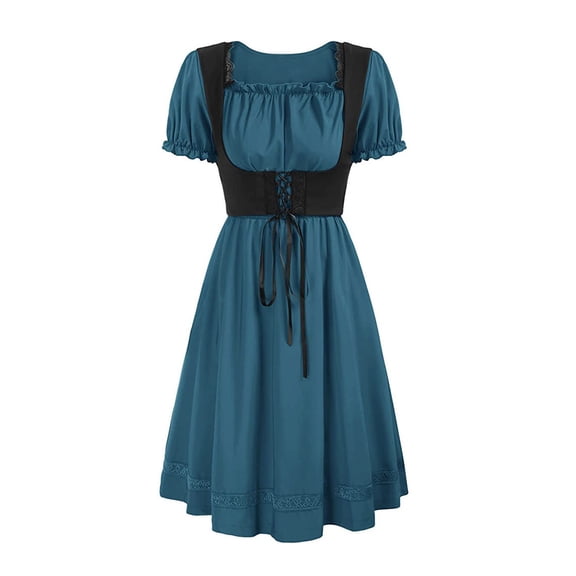 Njagoc3 Womens Short Sleeve Dirndl Dress, Embroidered Bodice, Traditional Oktoberfest Folk Costume Dress