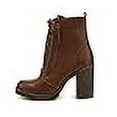 thumbnail image 3 of Soda Malia Bottines à Talon Cranté Empilé Bout Rond Lacets, Tan, 10, 3 of 4