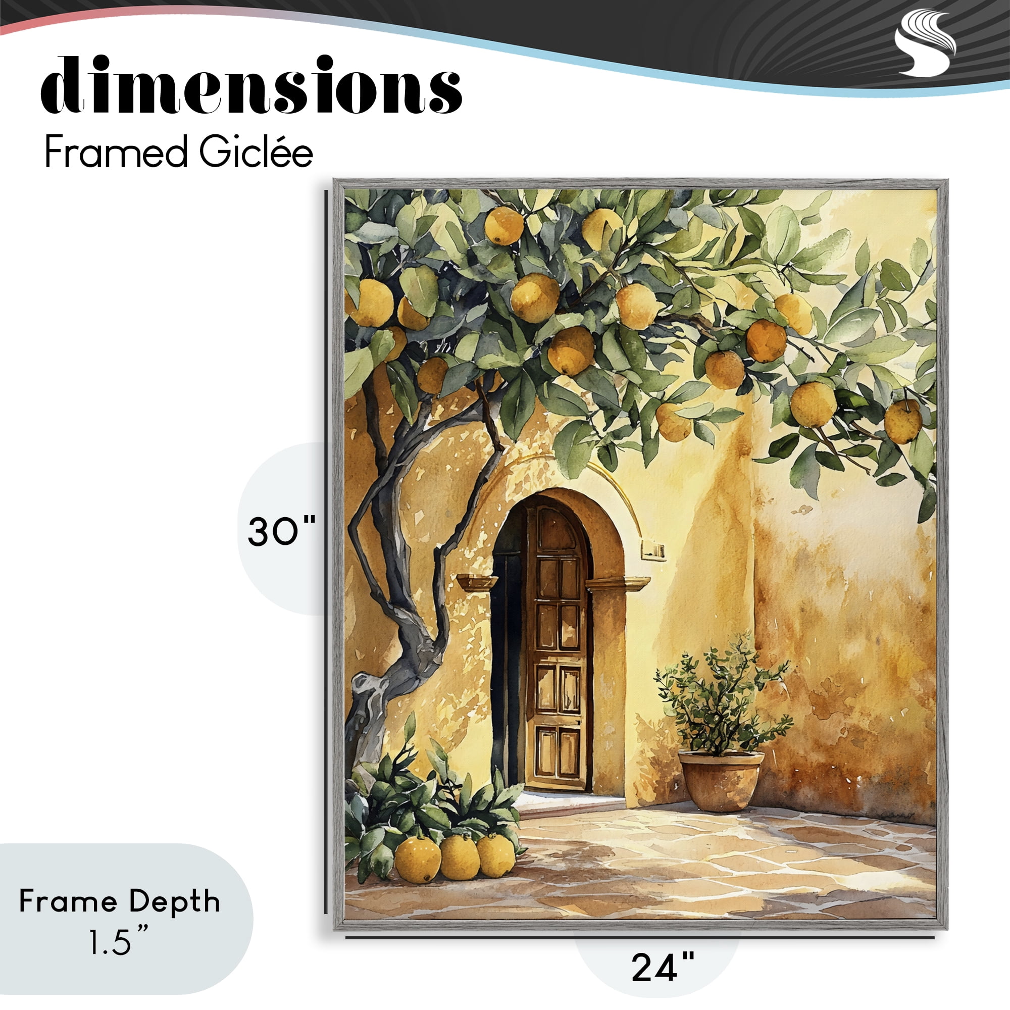 Stupell Industries Mediterranean Courtyard Lemon Tree Gray Framed Giclee Art, design by LSR Design Studio