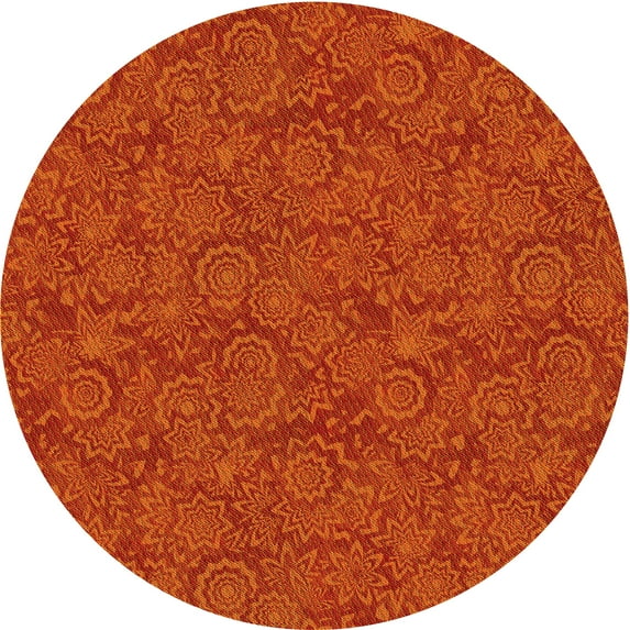 Ahgly Company Indoor Round Patterned Orange Red Orange Area Rugs, 5' Round