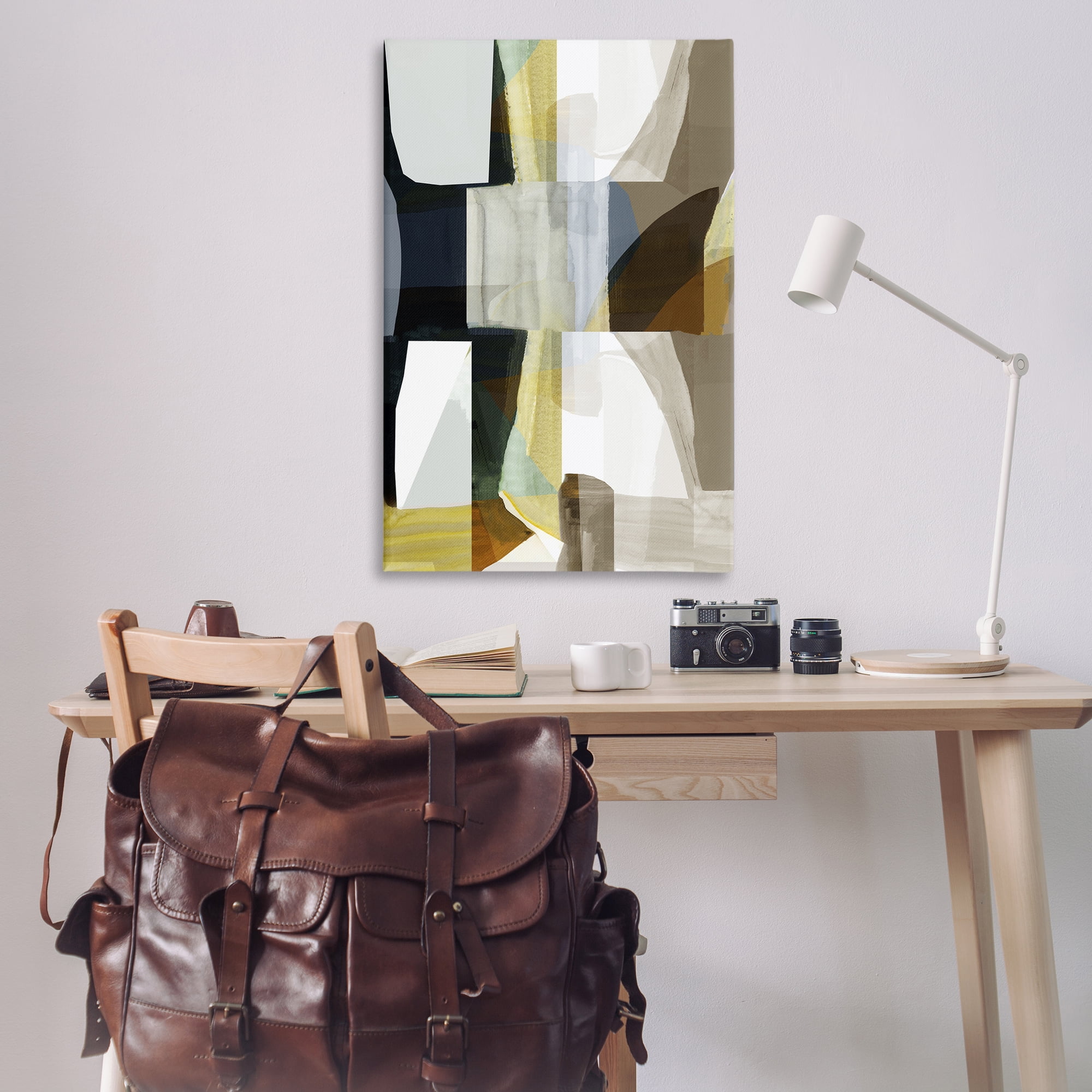 Stupell Industries Geometric with White Blocks Abstract Painting Wrapped Canvas Art Print Wall Art, 30 x 45