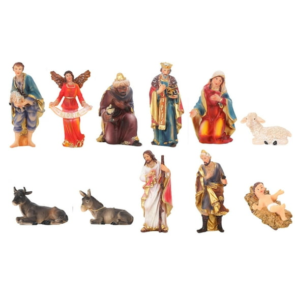 Figuras de Belén de 11 Uds., adornos navideños artísticos de pesebre de Jesús, conjunto de pesebre colorido, adornos para mesa centro de mesa y