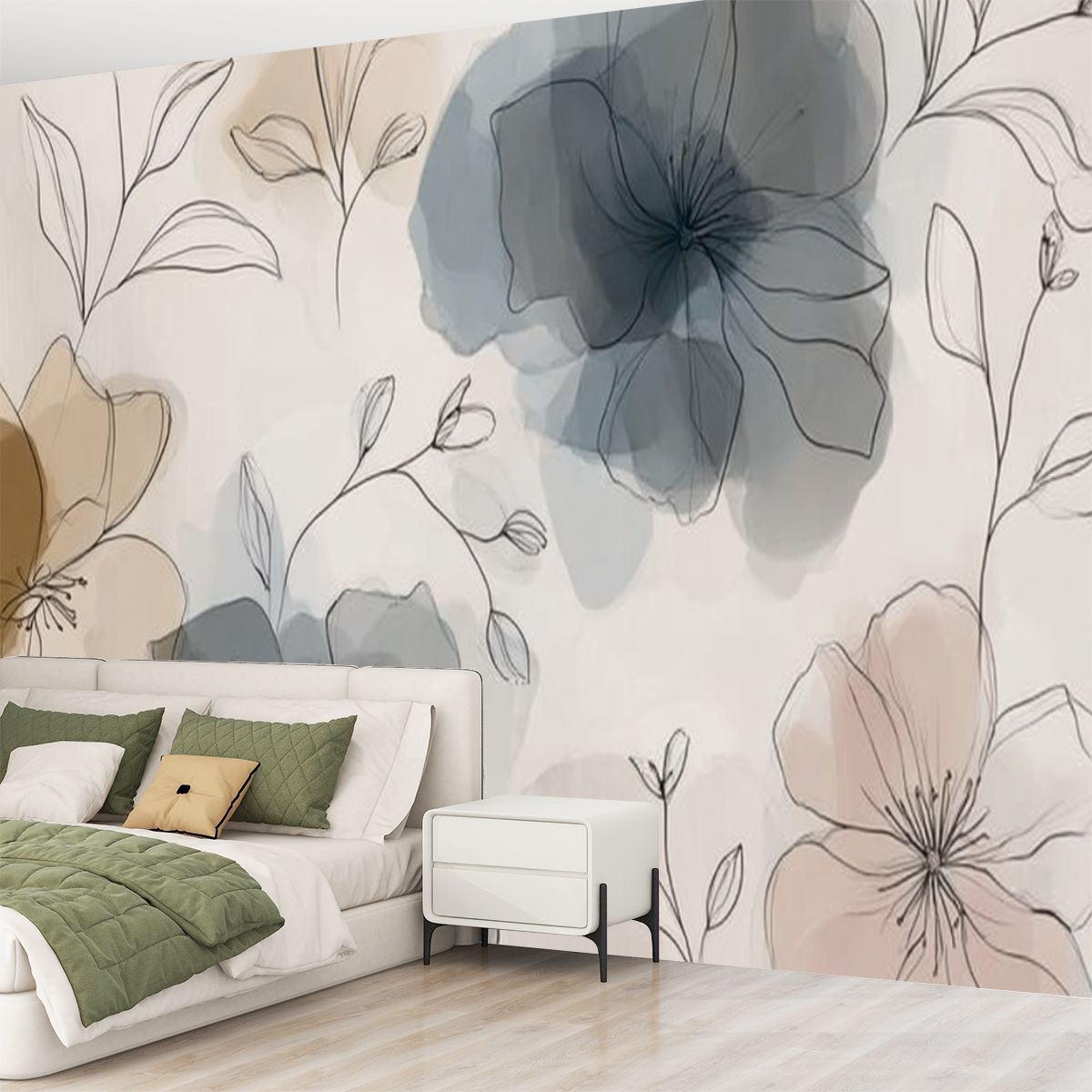 Peel and Stick Wallpaper Abstract Boho Floral Colorful Botanical Large Flowers Leafy Stems Modern Art Wall Mural Decor Self Adhesive and Removable 69in x 98in