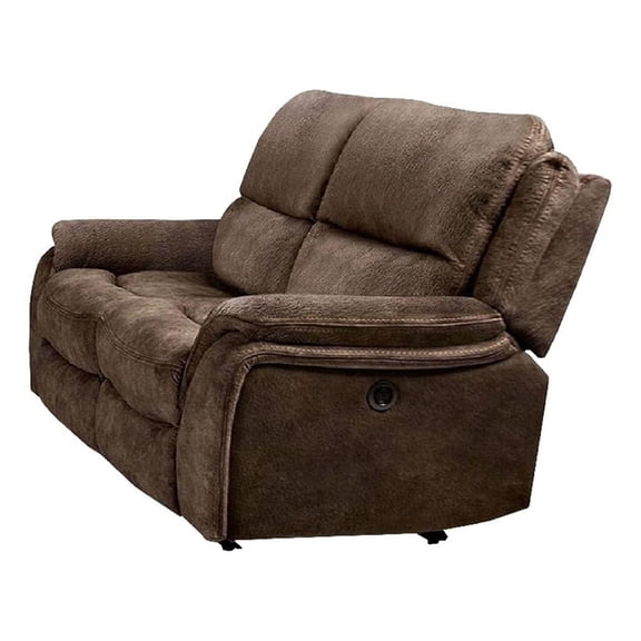 Benjara Heny Manual Reclining Loveseat- Brown Fabric Seating- 68" No Sag