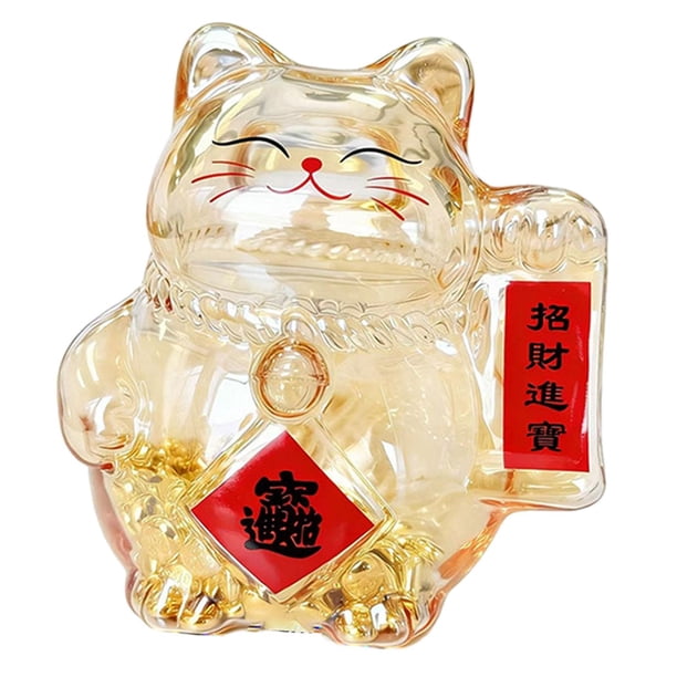 Hucha de cristal con forma de gato de la fortuna para adultos y niños, regalo festivo, adorno de escritorio, estatua. Oro S