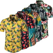 Mens Hawaiian Shirt Summer Fruit Floral Beach Short Sleeve T-Shirt Casual Tee