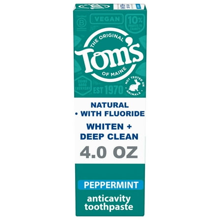 Tom’s of Maine Whiten Plus Deep Clean Natural Whitening Toothpaste with Fluoride, Peppermint, 4.0 oz