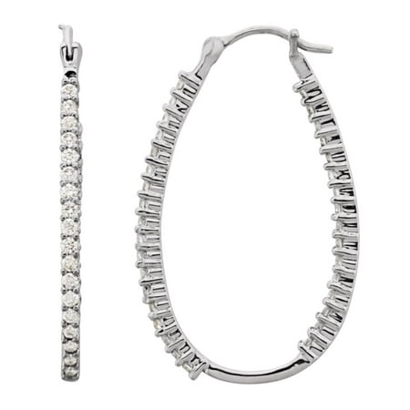 Platinum Polished Earring - Platinum 1 Dwt Polished Diamond Hoop Earrings