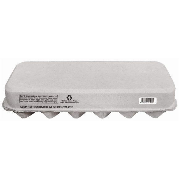 Blank 12-Egg Flat Top Paper Pulp Egg Carton with Nutrition Facts, Safe Handling Info, Optional UPC - 125 Pack