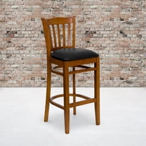 Flash Furniture HERCULES Series Vertical Slat Back Cherry Wood Restaurant Barstool - Black Vinyl Seat