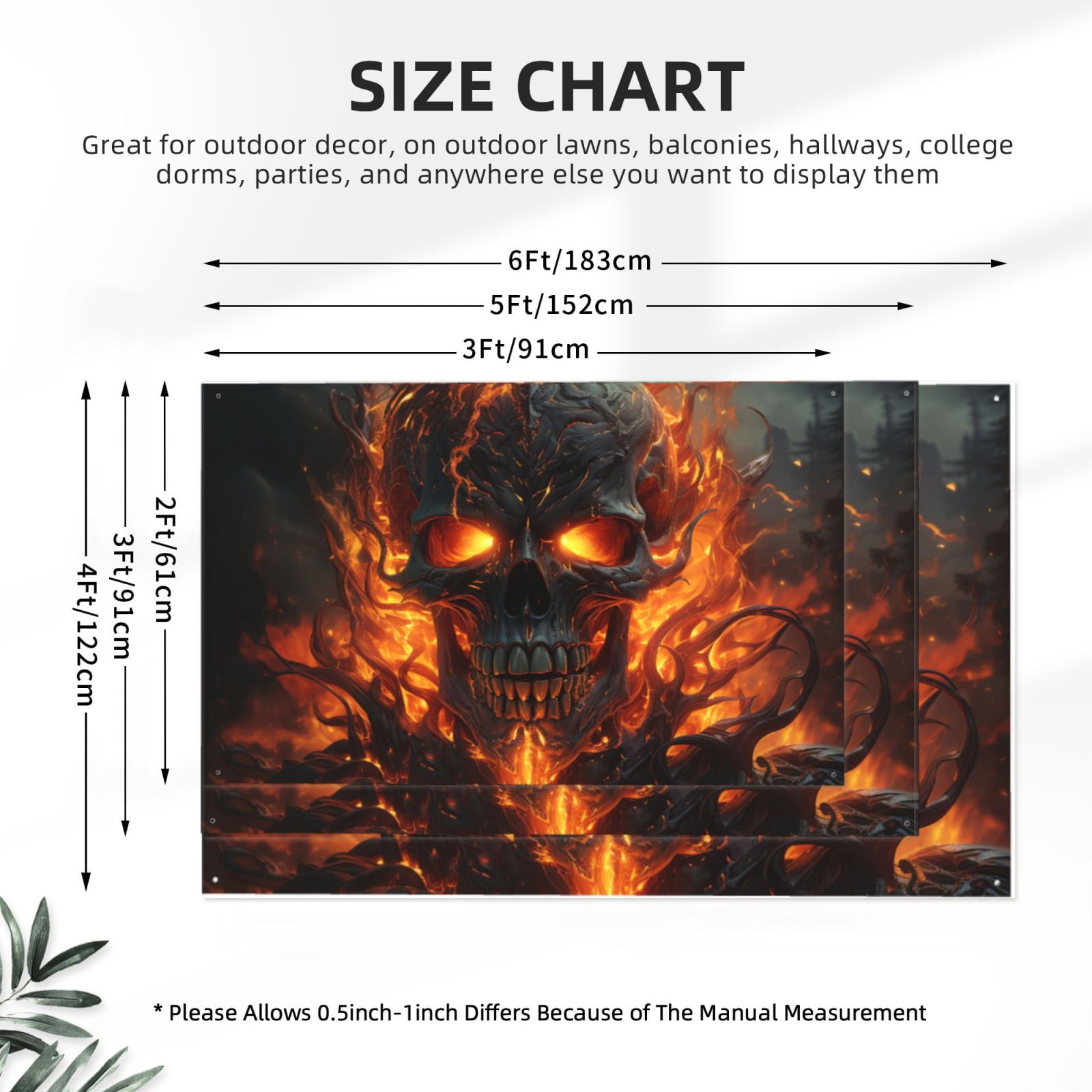 Fire Skull Gothic Cool Four Hole Decorated Banner Flag for Garden Yard Home Decoration Indoor Outdoor 4x6 Ft