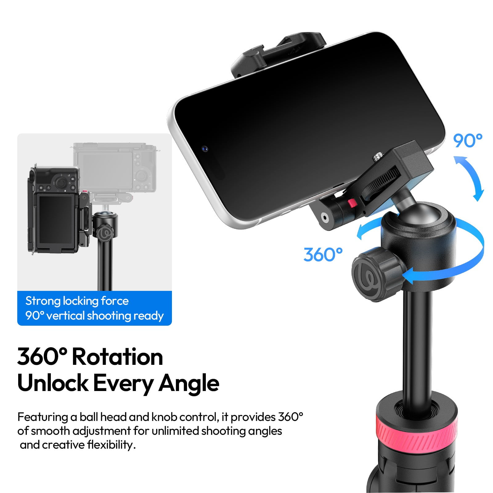 Ulanzi MT-44 B 2-in-1 Selfie Stick Tripod, Auto-Deploy Floor Tripod, 149cm Extendable Pole, Bluetooth Remote, Dual Camera Support for Phone & Mirrorless Cameras