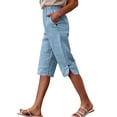 thumbnail image 3 of Women's Casual Summer Knee Length Pants Breathable Elastic Waist Loose Fit with Pockets by Yigetop Sky Blue M, 3 of 7
