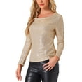 thumbnail image 4 of INSPIRE CHIC Women's Sequin Glitter Tops Cowl Neck Long Sleeve Sparkle Clubwear Blouses XL Champagne Gold, 4 of 6