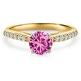 thumbnail image 3 of Gem Stone King 10K Two Tone Gold Pink Created Sapphire and Lab Grown Diamond Engagement Ring for Women | 1.18 Cttw | Round 6MM | Gemstone September Birthstone | Size 9, 3 of 6