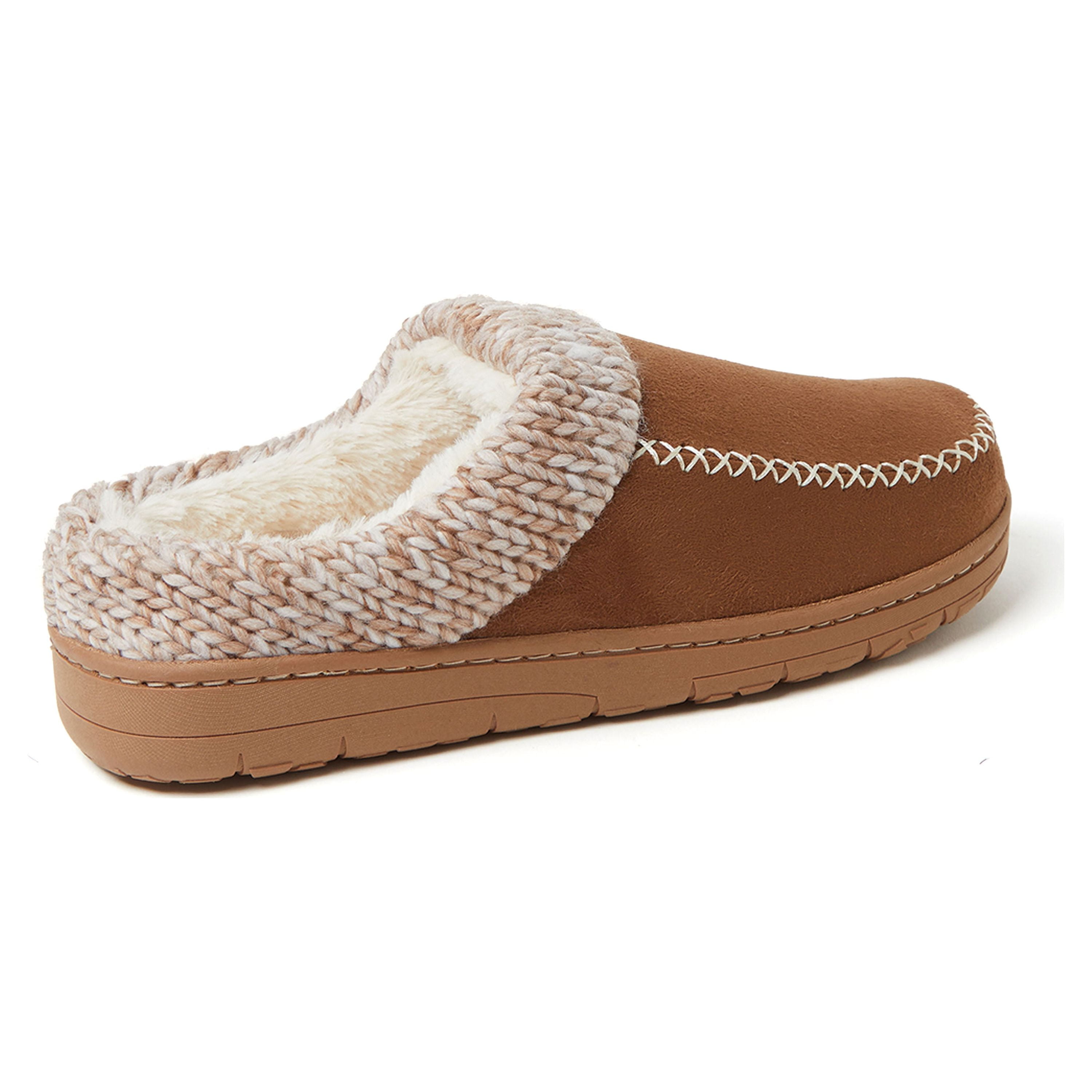 Dearfoams Cozy Comfort Women's Moc Toe Clog Slippers with Chunky Knit Collar