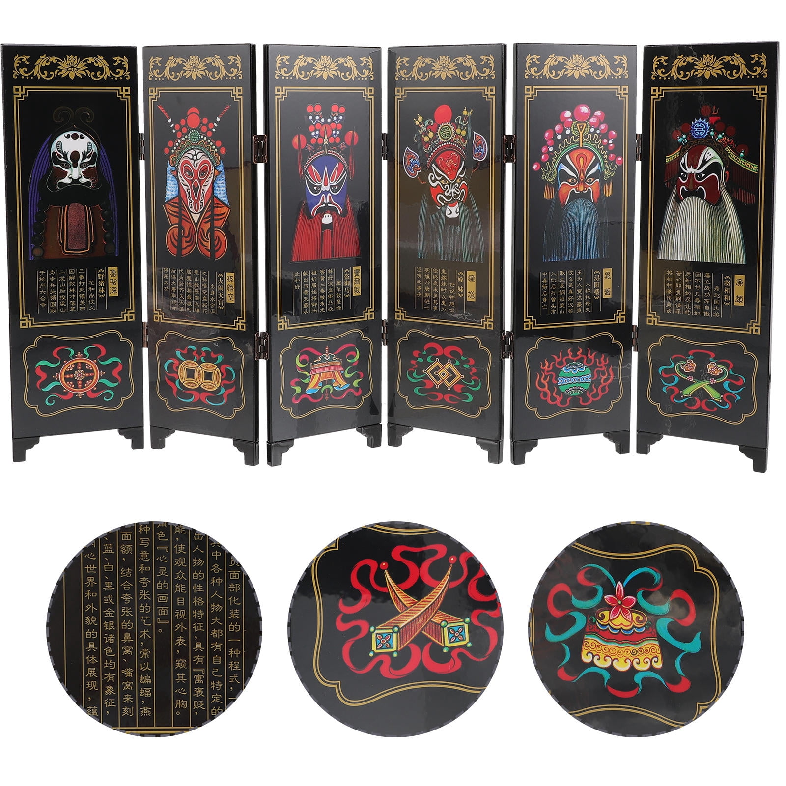 GOOHOCHY Folding Screen Wooden Panel Mini Room Divider for Desktop in Chinese Style