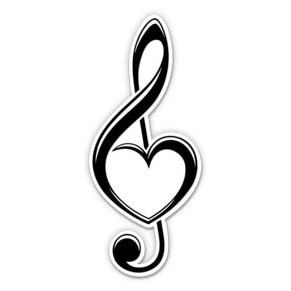 Treble Clef with Heart Love Music - 3" Vinyl Sticker - For Car Laptop Water Bottle Phone - Waterproof Decal