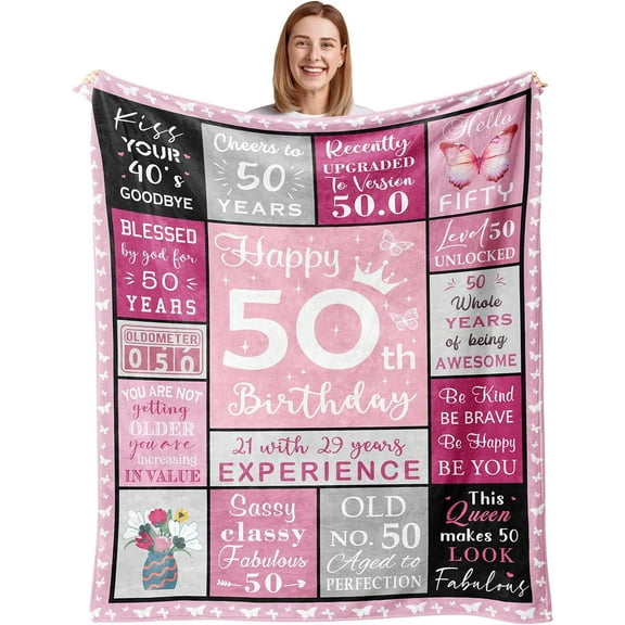 50th Birthday Gifts for Her, 50th Birthday Blanket 50"X60", 1974 Birthday Gifts for Women, Happy 50th Birthday Decorations, 50 Year Old Gifts for Women, for 50 Year Old Woman