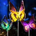 thumbnail image 2 of 3pcs，Solar Garden Lights with Color Changing Fiber Optic Butterflies and Waterproof LED Stake, 2 of 5