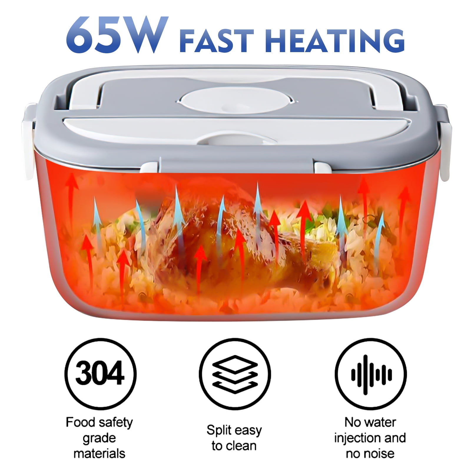Electric Lunch Box -DFITO Fast 65W Food Heater 3-In-1 Portable Food Warmer Lunch Box W/Leak proof, 2 Compartments, Removable 304 Stainless Steel Container, Fork, Spoon and Carry Bag,White