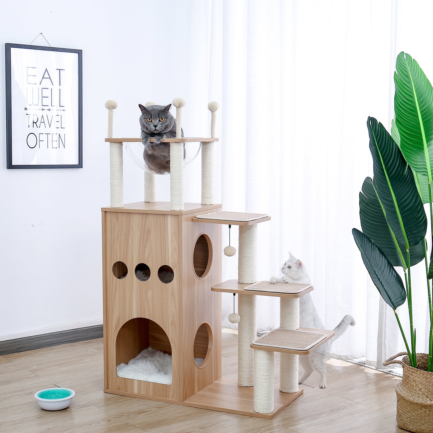 Pefilos 51" Modern Wooden Cat Tree House for Large Cats Multi-Level Cat Tower With Fully Sisal Covering Scratching Posts, Deluxe Condos for Indoor Cats And Large Space Capsule Nest Pefilos 51" Modern Wooden Cat Tree House for Large Cats Multi-Level Cat Tower With Fully Sisal Covering Scratching Posts, Deluxe Condos for Indoor Cats And Large Space Capsule Nest