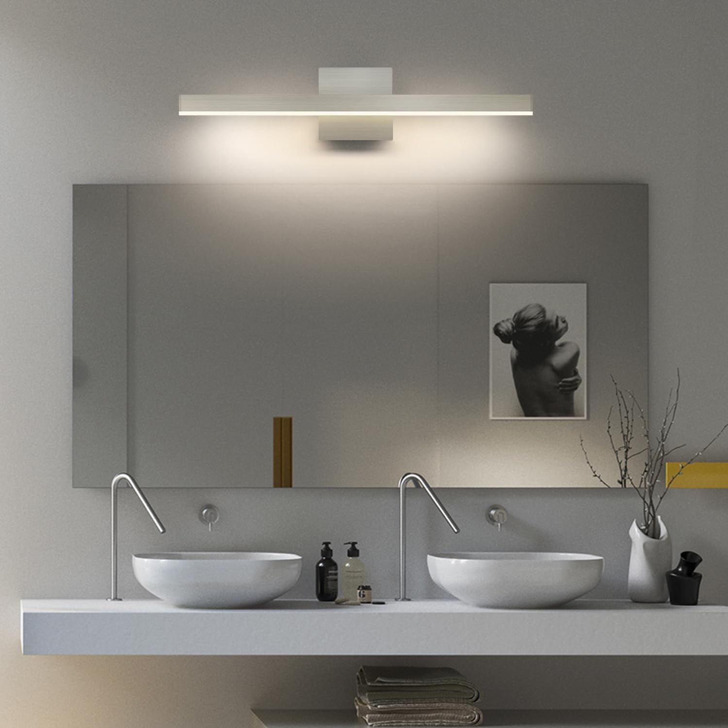 LED Bathroom Vanity Lighting Mirror Front Makeup Lights Fixtures Indoor Wall Mount Sconces Lamps Brushed Nickel 23.62" Inch