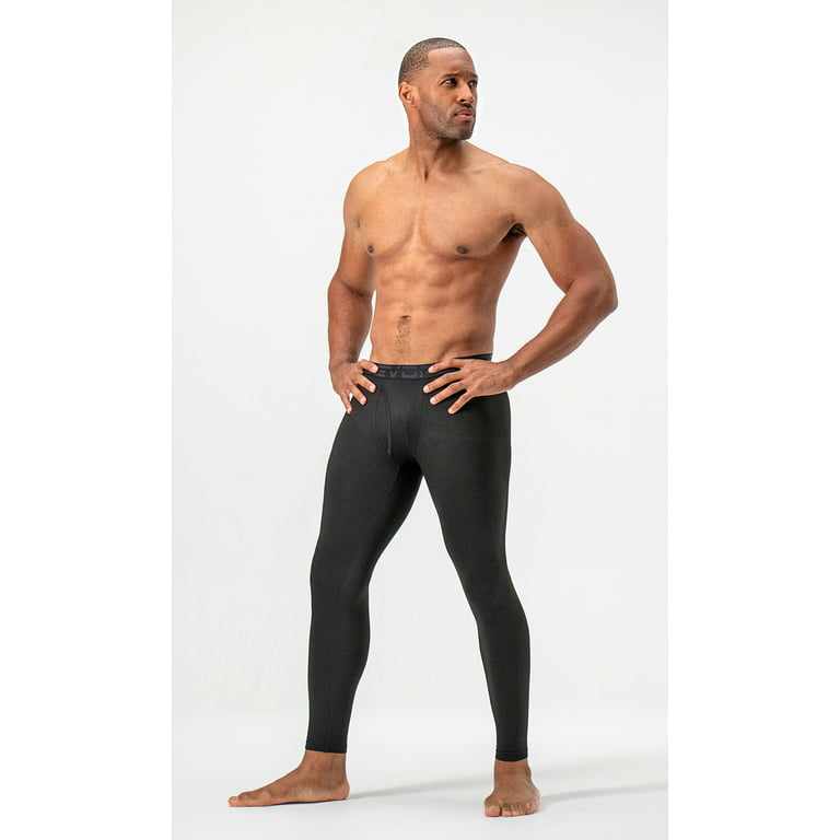 DEVOPS 2 Pack Men's thermal Heated Warm fleece lined Long Johns leggings  (X-Large, Black/Navy) 