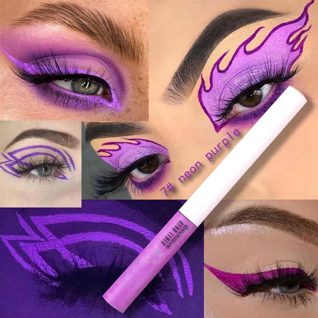 Delineador de ojos neón brillante: Impermeable, resistente al sudor y de secado rápido en tono púrpura vibrante #7. ¡Perfecto para looks deslumbrantes bajo el sol o luces UV!