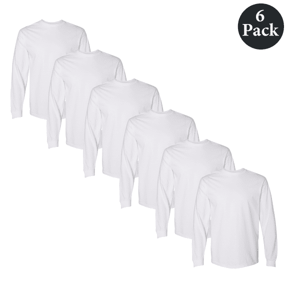American Apparel Fine Jersey T-Shirt for Men, Long Sleeve Adult Relaxed fit Tee, White, S, 6-Pack