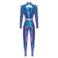 thumbnail image 5 of Aislor Womens Shiny Metallic Unitard Astronaut Jumpsuit with Alien Headwear Party Blue S, 5 of 7