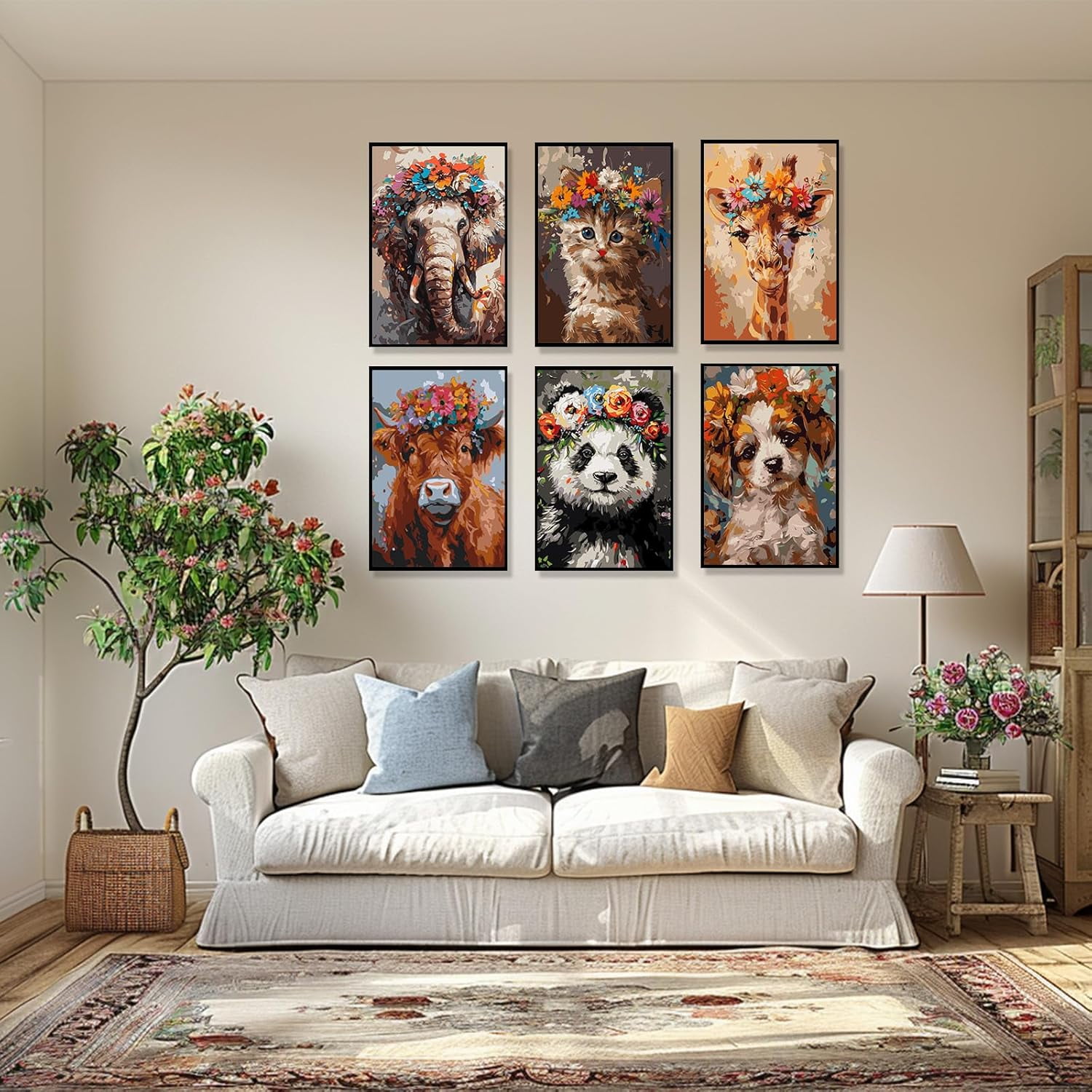 Canvas Animals with Wreath Paint by Numbers Kit for Adults, Adults Painting by Number Kits on Canvas, Gifts Home Decor (Panda,Cow,Elephants,etc) 8x10 inch Unframed