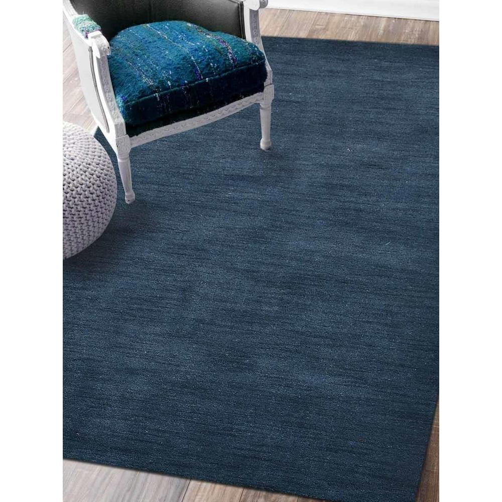 Rugsotic Carpets Hand Knotted Wool 6'7''x9'10'' Area Rug Solid Blue