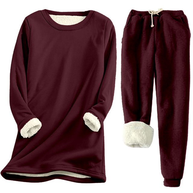 Jindong Ensemble de Pantalons Décontractés à Manches Longues en Peluche Chaude pour Femmes Automne et Hiver