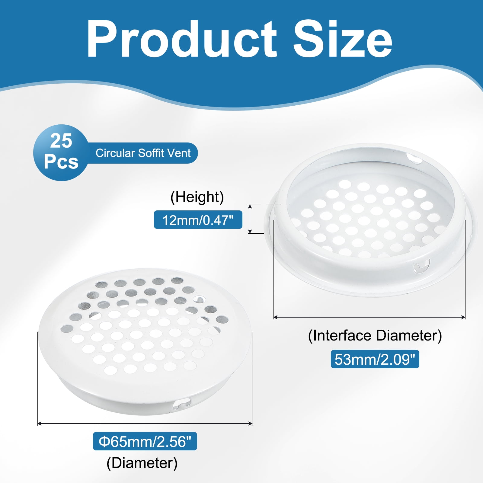 Uxcell 65mm Circular Air Vent, Dual Panel Round Mesh Hole Louver Round Mesh Hole Air Vent, 25 Pcs Silver