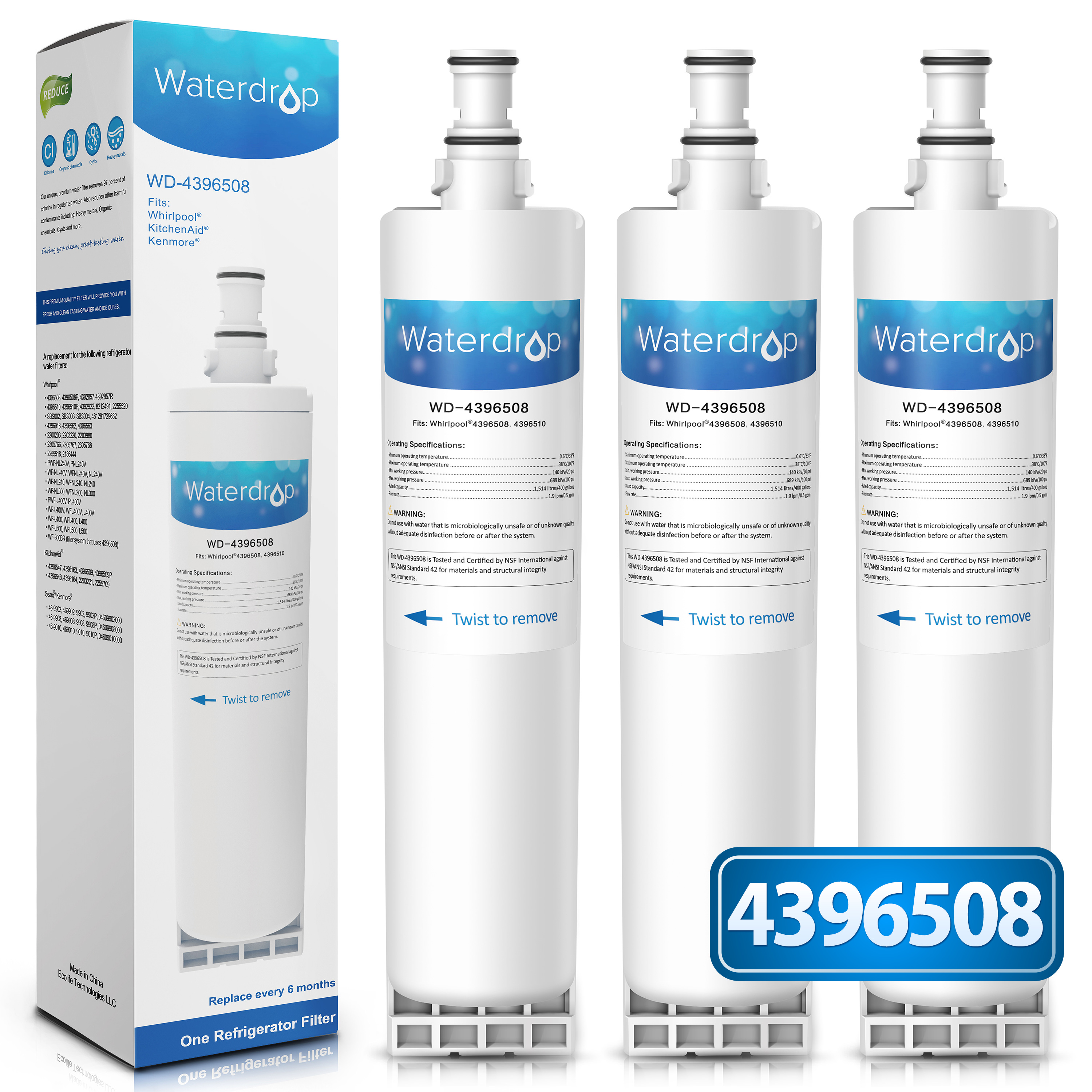 Home & Garden 3Pack Refrigerator Water Filter for Whirlpool EDR5RXD1 Filter 5 PUR W10186668