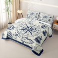 thumbnail image 3 of Erosebridal Nautical Compass Bed Spread Queen for Boys Men, Old Ship Anchor Print Queen Coverlet Set, Navy, 3 Pieces, 3 of 7