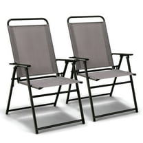 Aimee Lii Set of 2 Outdoor Folding Sling Chairs with Armrest and Backrest, Outdoor Patio Furniture for Balcony Backyard, Sturdy-Gray