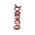 thumbnail image 6 of BLISSFUL STEP Women's Open Toe Stiletto Heeled Lace up Solid Sandals Burgundy 6, 6 of 7