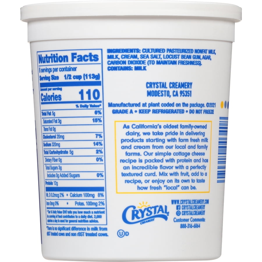 Crystal Creamery Small Curd 4% Milk Fat Cottage Cheese Plastic Tub 32 oz