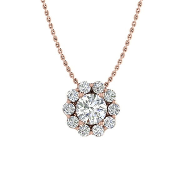 1/4 Carat Round Diamond Cluster Pendant Necklace in 10K Rose Gold