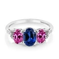 thumbnail image 2 of Gem Stone King 10K White Gold 3-Stone Diamond Engagement Ring 2.02 Ct Oval Blue Created Sapphire Pink Created Sapphire (Size 7), 2 of 4
