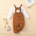 thumbnail image 2 of FRSASU Toddler Newborn Baby Girls Solid Color Long-sleeved Pullover Blouse with Cloud Print Overalls Suit Khaki 18-24 Months, 2 of 9