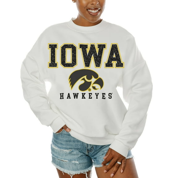 Women's Gameday Couture  White Iowa Hawkeyes Freestyle Fleece Pullover Sweatshirt