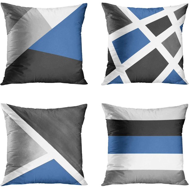 Set of 4 Throw Pillow Covers Modern Abstract Stripe Simple Geometric Acrylic Bold Decorative Pillow Cases Home Decor Square 18x18 Inches Pillowcases(Grey Blue)