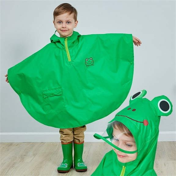 XIMIN Toddler Coverall Rain Suit Baby Kids Light Breathable Cloak Raincoat Crewneck with Hood 1PC Poncho Suit for Kids Boys and Girls Rainwears (5-6 Years, Green)