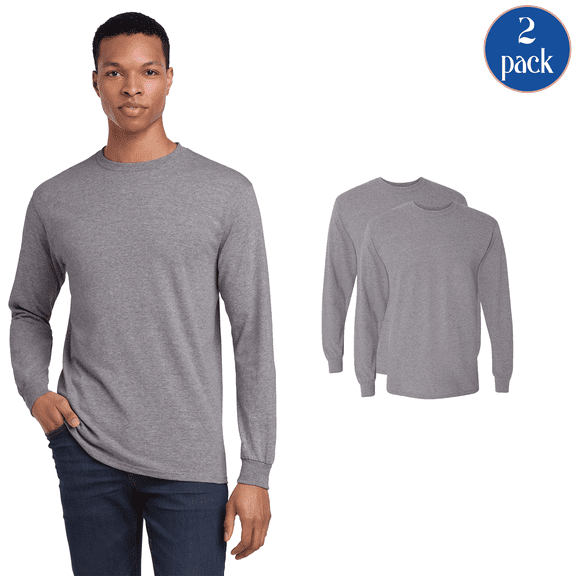 Gildan DryBlend Long Sleeve T-Shirt, Men's Crewneck Classic Fit Tee, Graphite Heather, 2-Pack, S