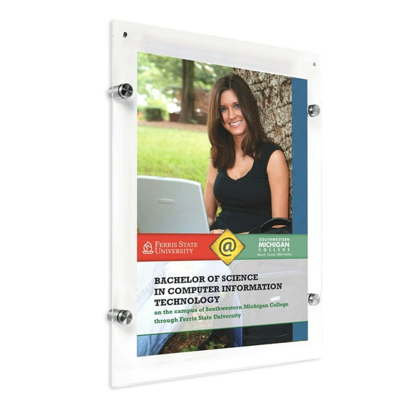 M&T Displays Wall Mount Clear Acrylic Frame 8.5x11 Chrome Screw Sign Poster Photo Certificate Holder