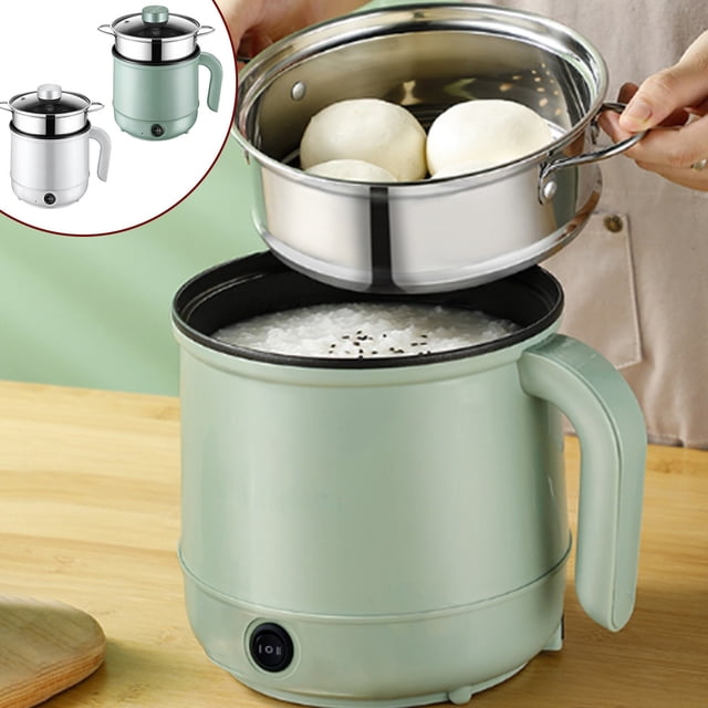 Xihbxyly Mini Olla Eléctrica Multifunción de 1,7 L, 2 Velocidades, Bandeja de Acero Inoxidable, Portátil para Oficina, Dormitorio y Viajes, Color Blanco/Verde, 22 X 17,5 Cm