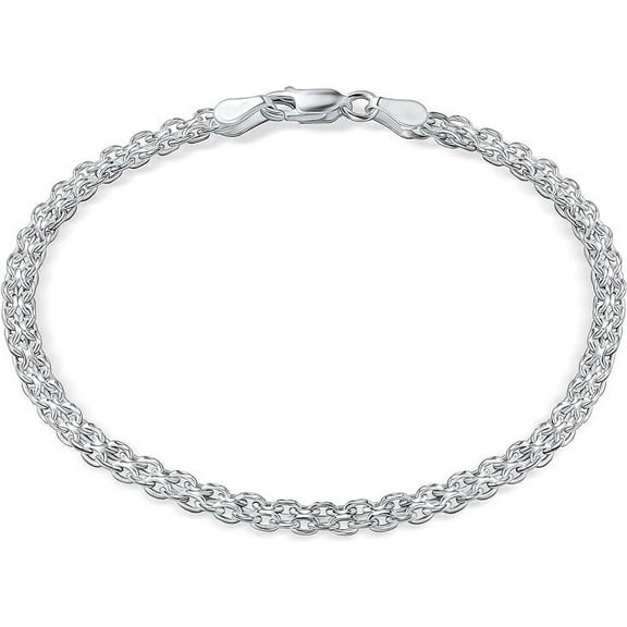 PORI JEWELERS 925 Sterling Silver Italian 3.5mm Bismark Mesh Link Chain Bracelet for Women, Made in Italy, 7.5"